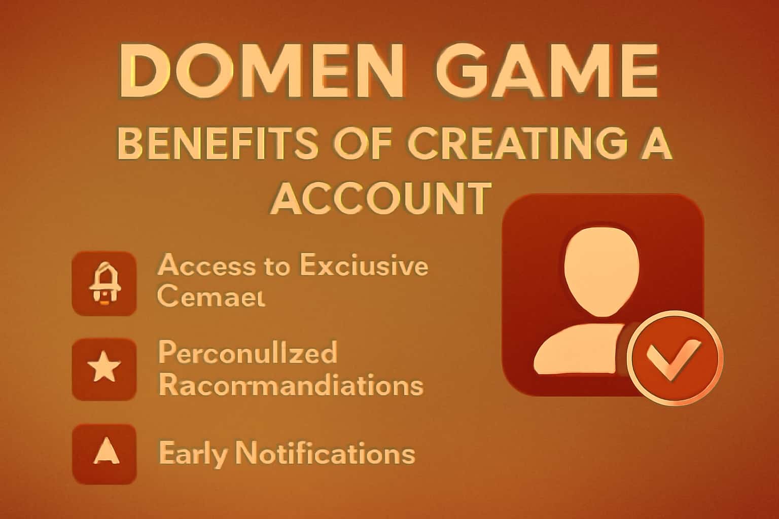 A neutral informational scene showcasing the benefits of creating a Domen Game account, with a focus on user access and features.