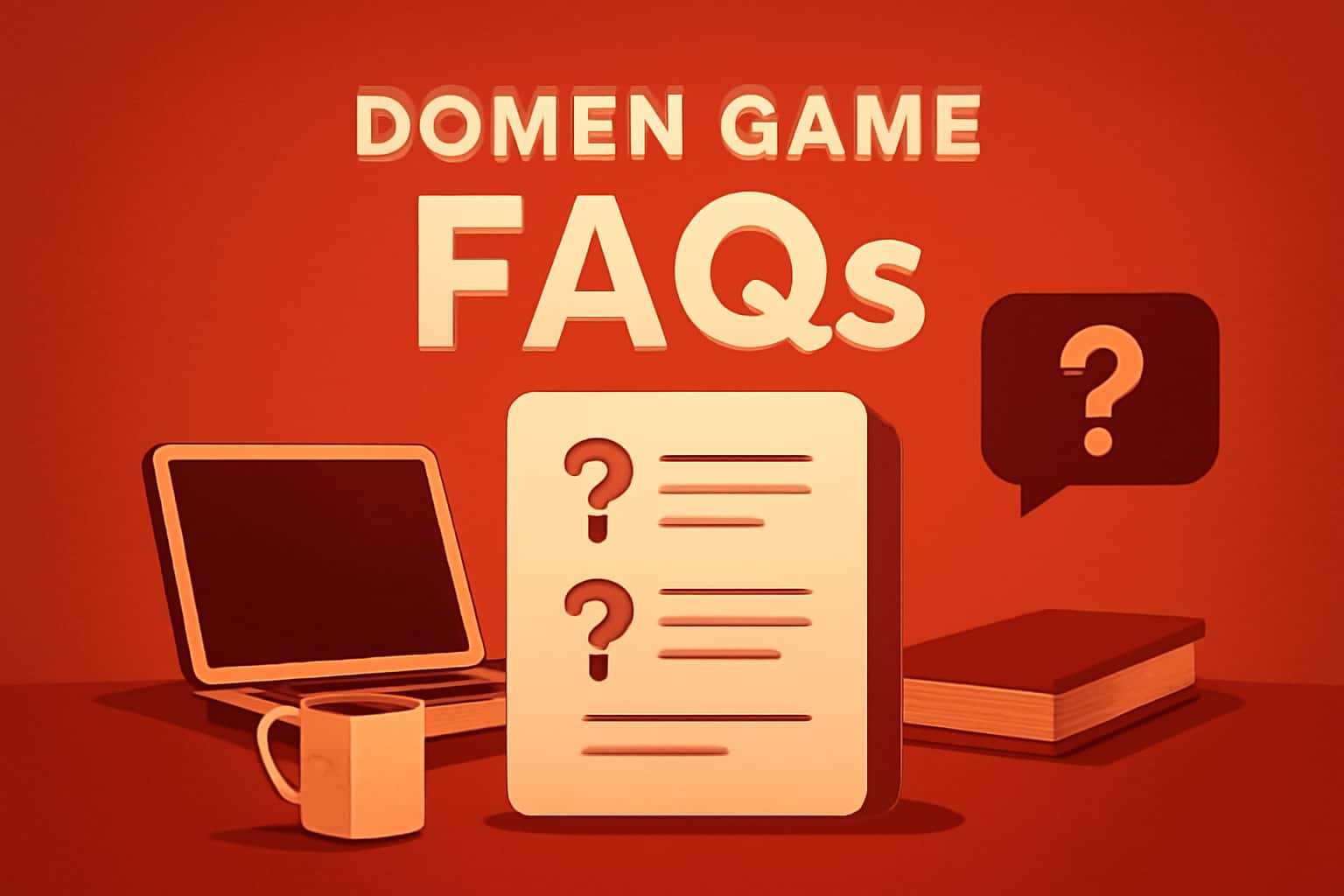 An informational scene depicting Domen Game FAQs in a professional setting.