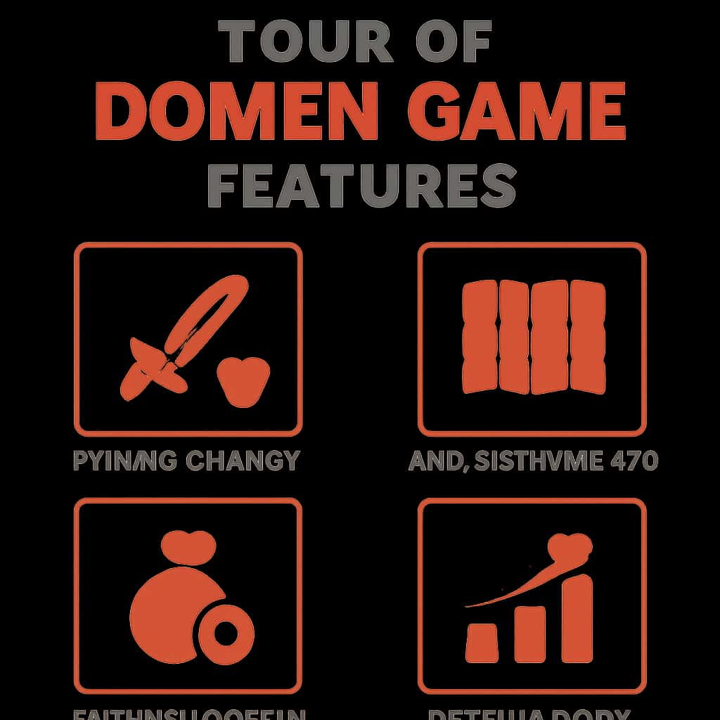 An educational diagram illustrating key features of Domen Game.