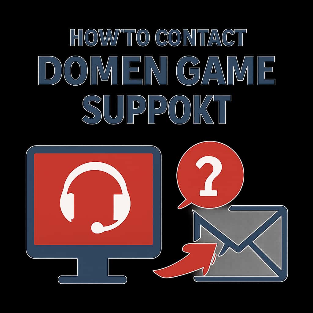 Illustration detailing contact methods for Domen Game Support.
