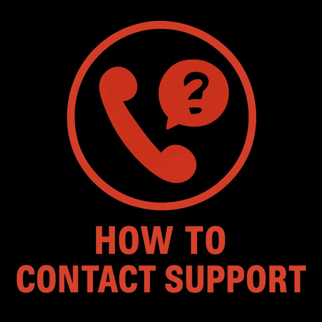 Badge representing guidance for contacting Domen Game Support.