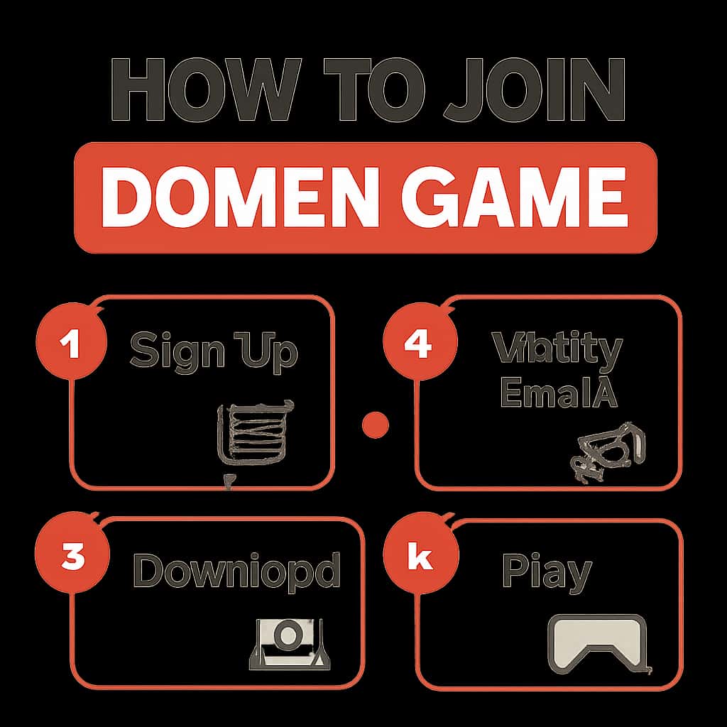 An educational diagram illustrating the steps to join Domen Game.